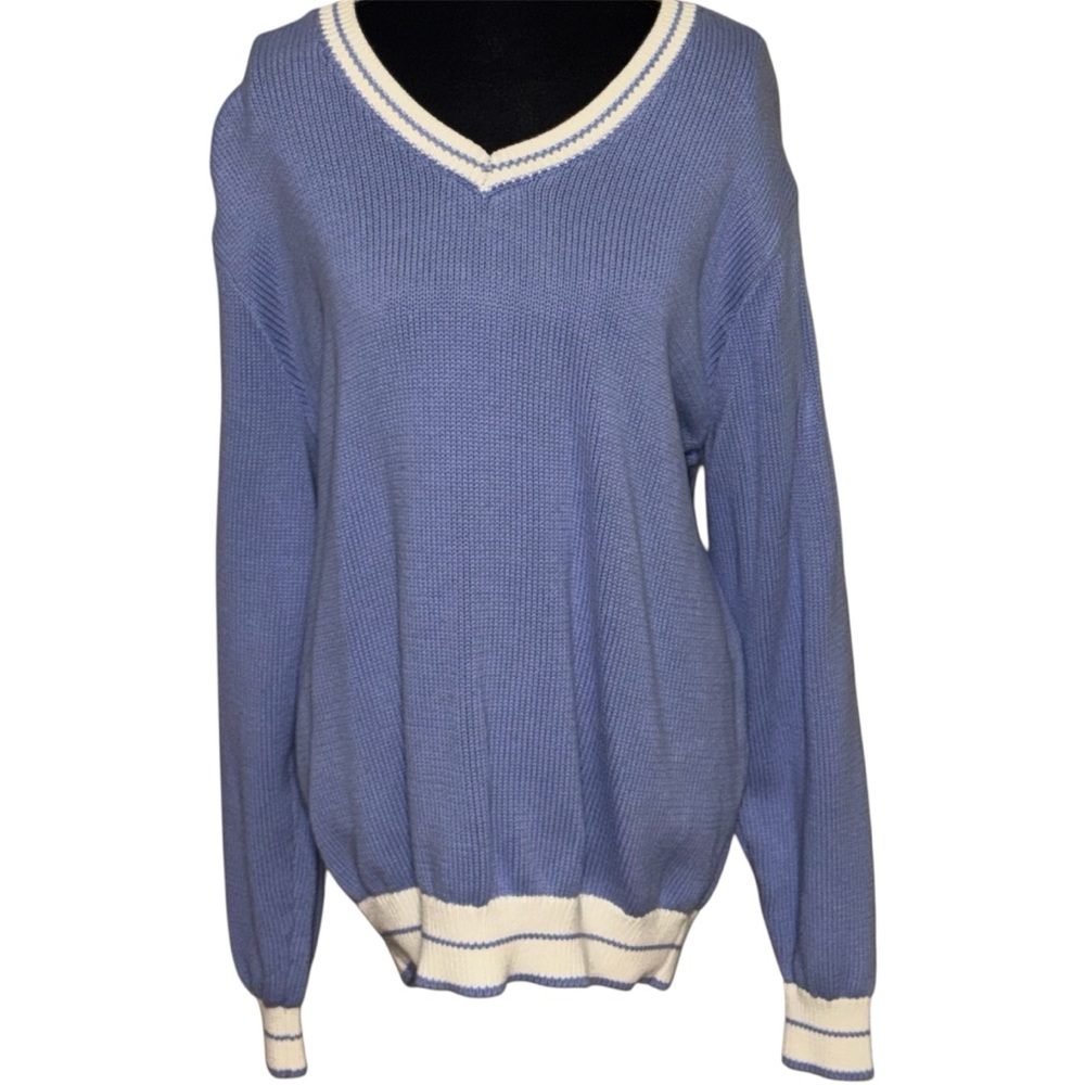 Brandy Melville Purple and White V-neck Oversized Sweater